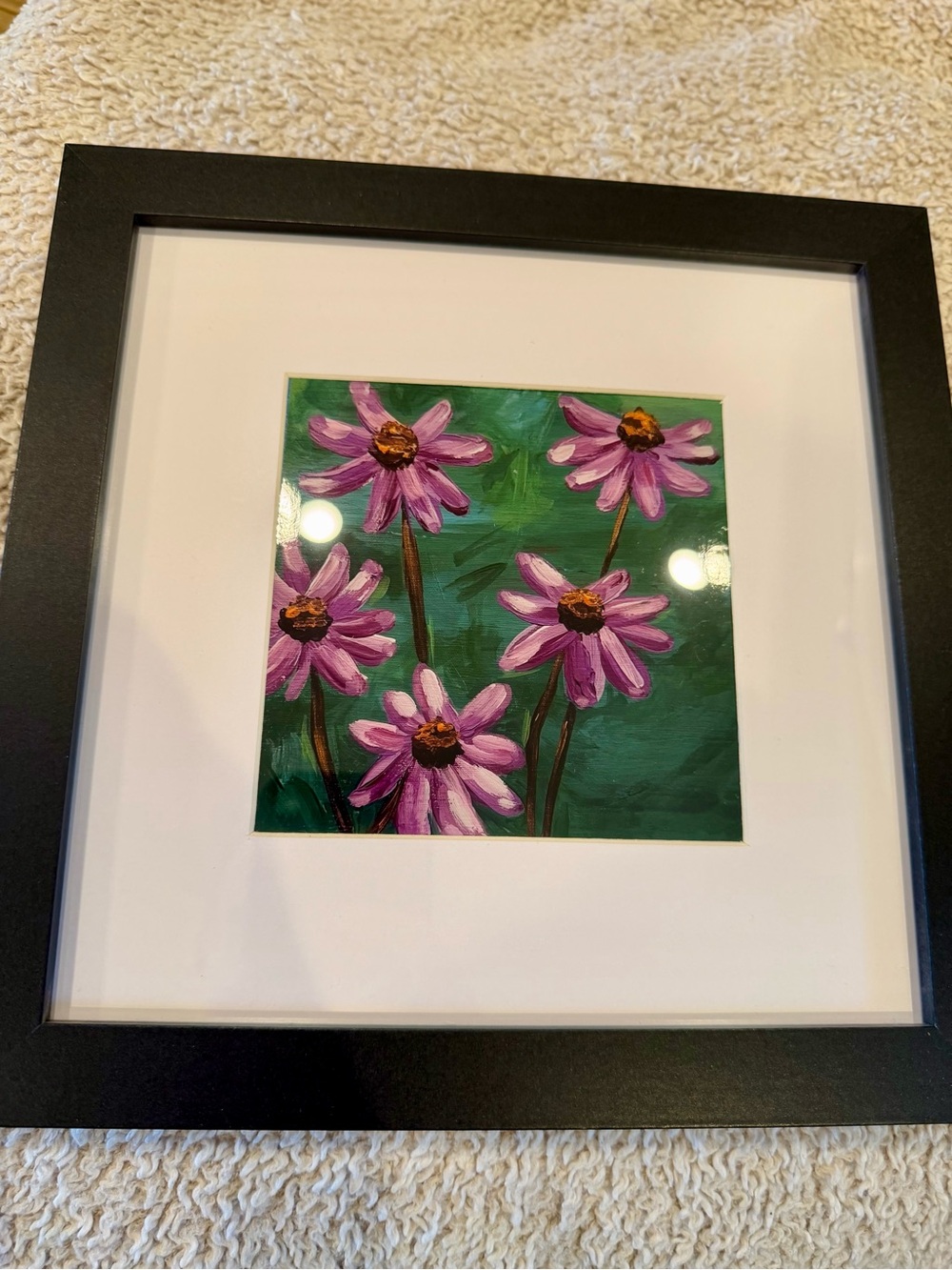 Framed Pink Floral Wall Art - Square Flower Painting